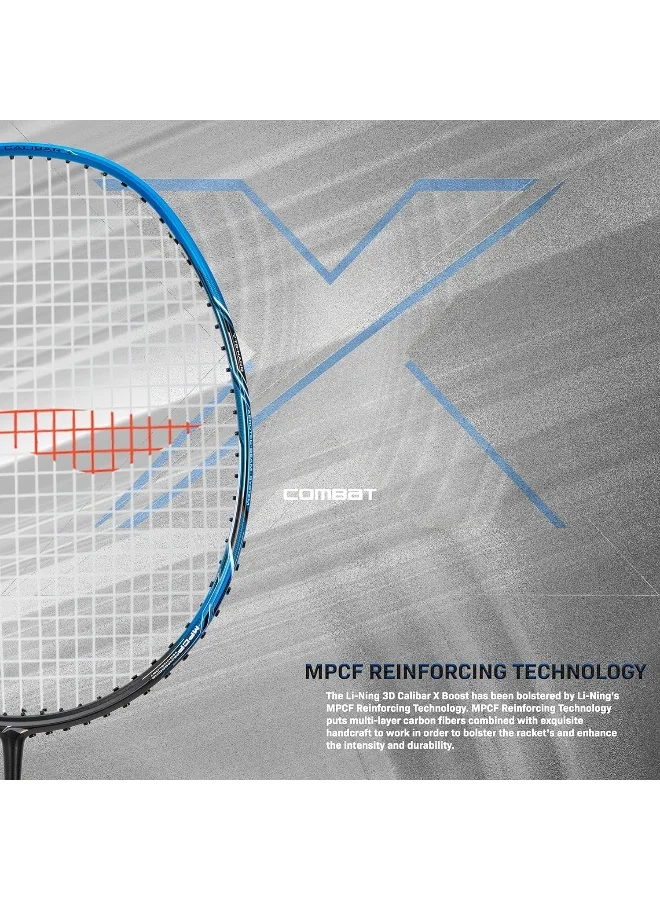 Li-Ning Li-Ning 3D Calibar X Combat Carbon Graphite Badminton Strung Racquet (85 Grams, 30 Lbs String Tension) and Full cover (Charcoal/Blue)