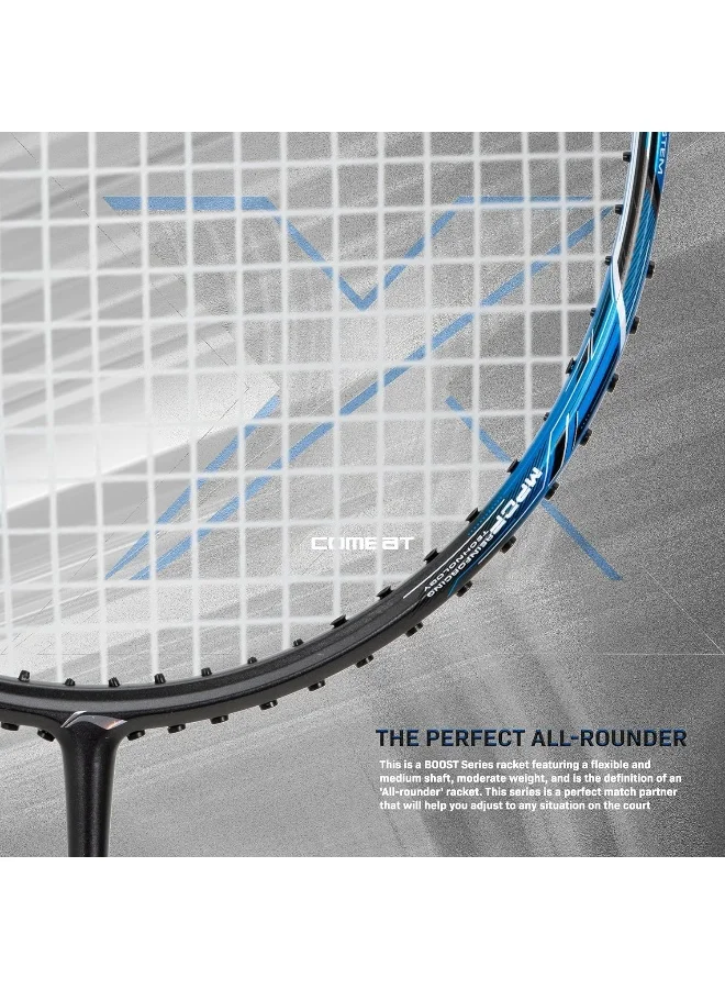 Li-Ning Li-Ning 3D Calibar X Combat Carbon Graphite Badminton Strung Racquet (85 Grams, 30 Lbs String Tension) and Full cover (Charcoal/Blue)