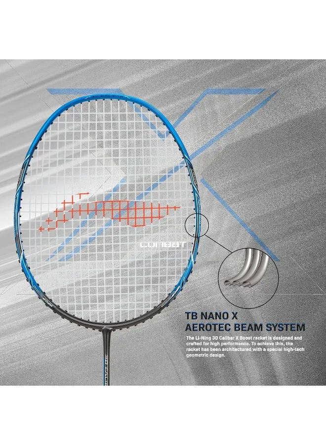 Li-Ning Li-Ning 3D Calibar X Combat Carbon Graphite Badminton Strung Racquet (85 Grams, 30 Lbs String Tension) and Full cover (Charcoal/Blue)