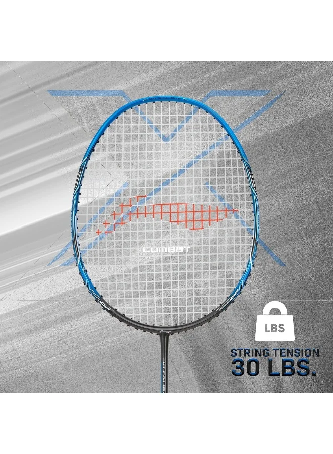 Li-Ning Li-Ning 3D Calibar X Combat Carbon Graphite Badminton Strung Racquet (85 Grams, 30 Lbs String Tension) and Full cover (Charcoal/Blue)