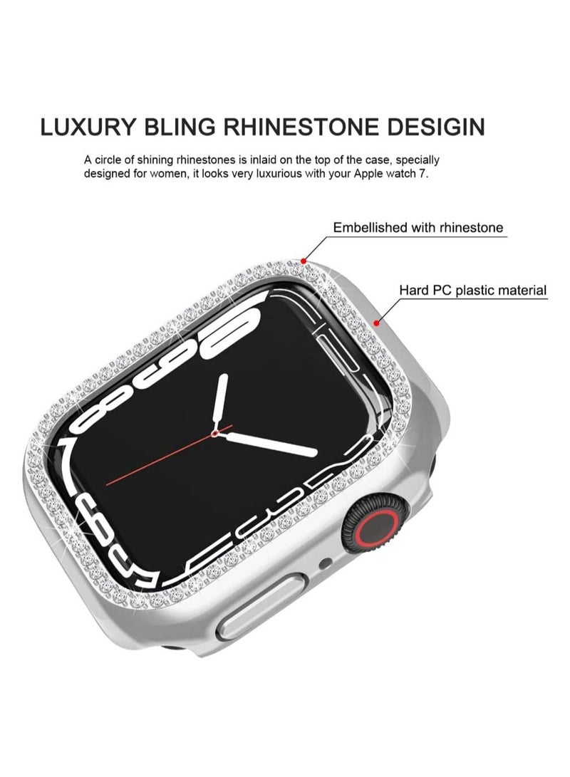 Frame Without Screen For Apple Watch Series 7 45MM Hard Bumper Bling Crystal Diamonds Glitter - Silver - Image 2