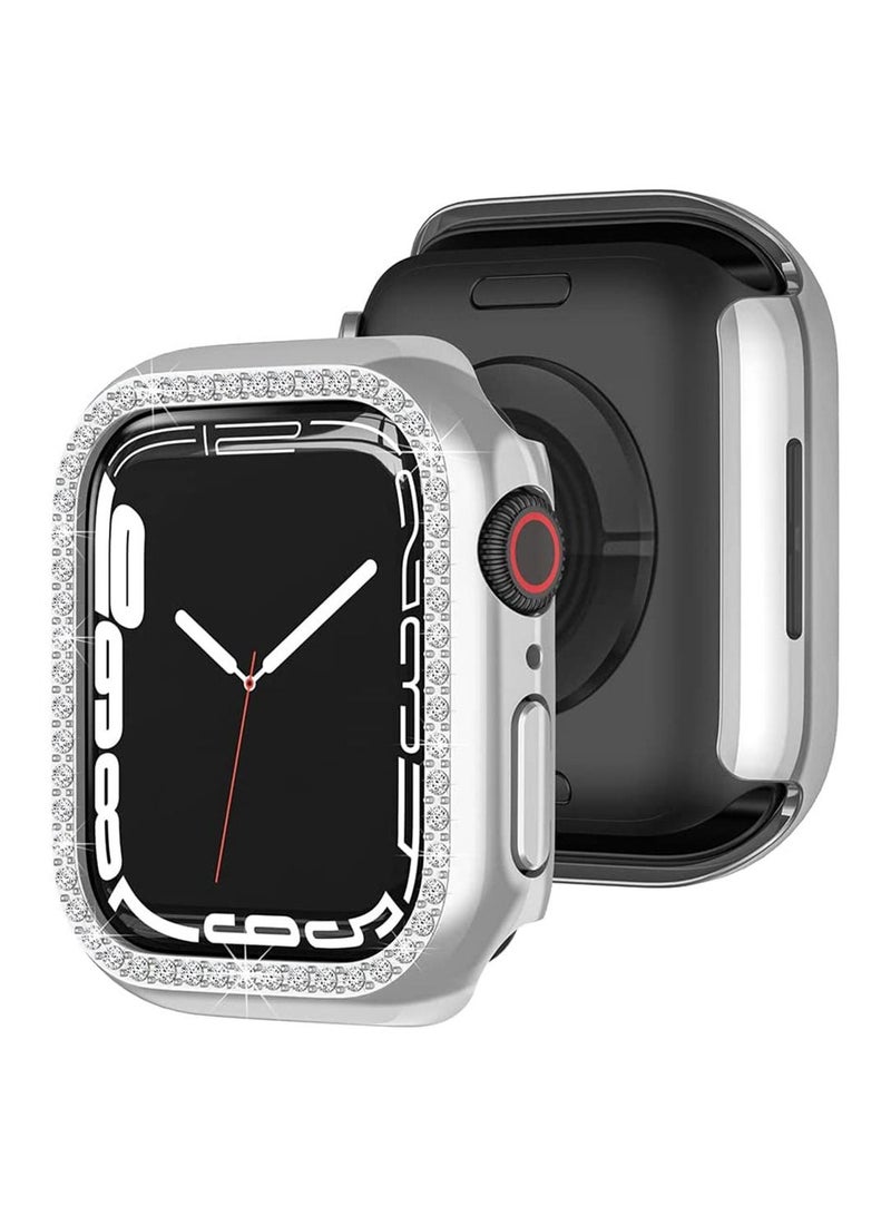 Frame Without Screen For Apple Watch Series 7 45MM Hard Bumper Bling Crystal Diamonds Glitter - Silver - Image 1