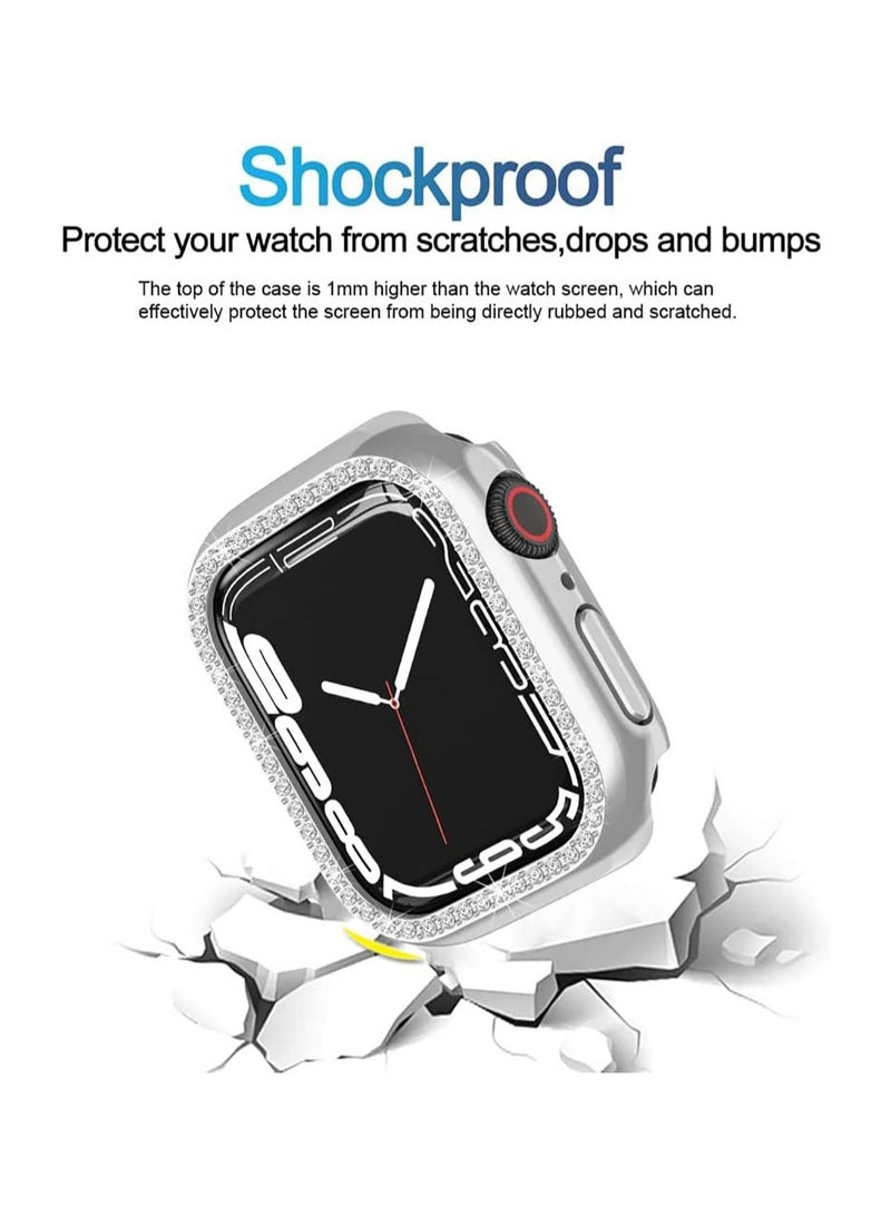 Frame Without Screen For Apple Watch Series 7 45MM Hard Bumper Bling Crystal Diamonds Glitter - Silver - Image 3