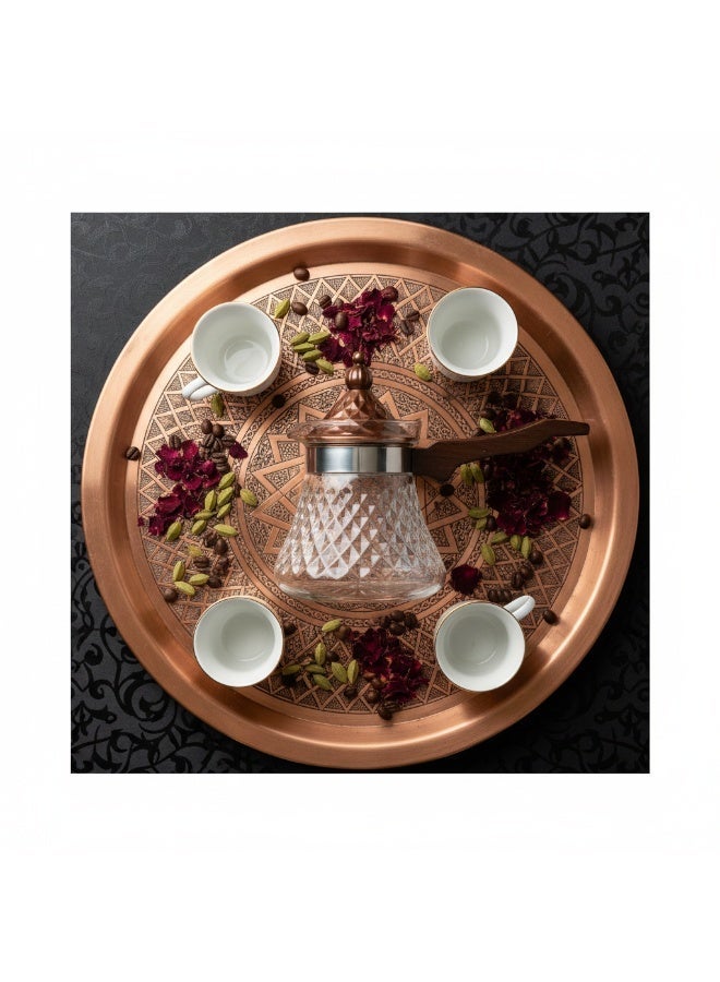 AKDC Diamond Cut Crystal Glass Coffee Pot 550ml | Turkish Dallah | Brown Handle & Ornamental Lid - Image 3