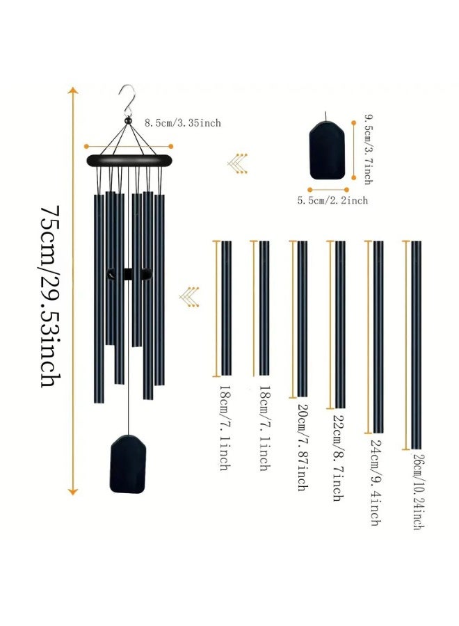6-Tube Black Wind Chime, Outdoor Decorative Door Ornament, Gift Wind Chime - Image 3