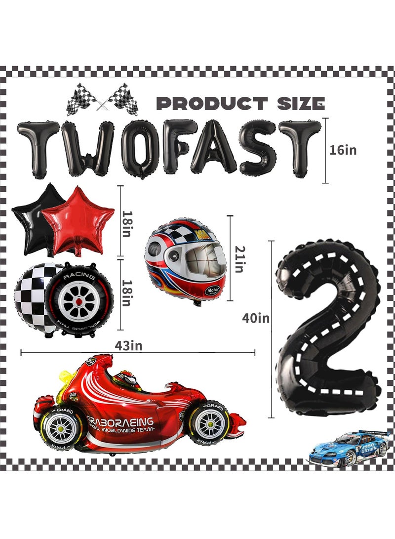 Racing Car Birthday Balloon Set for Boys, Includes 40" Number 2, Checkered and Star Foil Balloons, Perfect for 2nd Birthday Party Decorations - Image 4