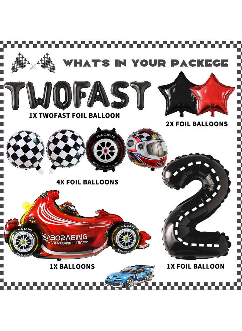Racing Car Birthday Balloon Set for Boys, Includes 40" Number 2, Checkered and Star Foil Balloons, Perfect for 2nd Birthday Party Decorations - Image 5