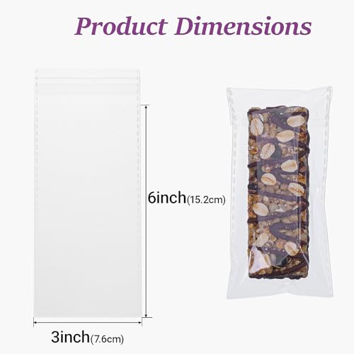 JCXGRVC 200 Pack 3x6Inches Self Adhesive Granola Bar Bags Pistachio Dubai Chocolate Bar Bags Wax Melt Snap Bars Bag Small Ttreats Individually Wrapped Cellophane Packaging for Cereal Bar Truffle - Image 2
