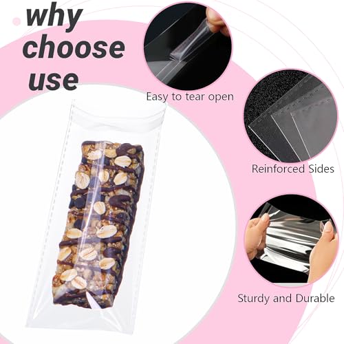 JCXGRVC 200 Pack 3x6Inches Self Adhesive Granola Bar Bags Pistachio Dubai Chocolate Bar Bags Wax Melt Snap Bars Bag Small Ttreats Individually Wrapped Cellophane Packaging for Cereal Bar Truffle - Image 3