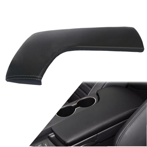 NLQR Center Console Lid Cover Replacement armrest Cover Microfiber Leather Black with White Stitch Compatible with Lexus IS200 IS250 IS300 IS350 2014-2017 - Image 1
