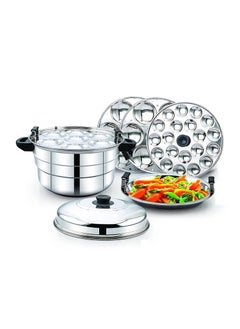 KLASSI KICHEN KLASSI KICHEN Idli Maker Stainless Steel Idli Cooker with 3 Plates for idly 1 plate for mini idly 1 plate steamer Idli maker induction base Gas Stove Compatible 15 Idlies 20 mini idlies  - Image 1