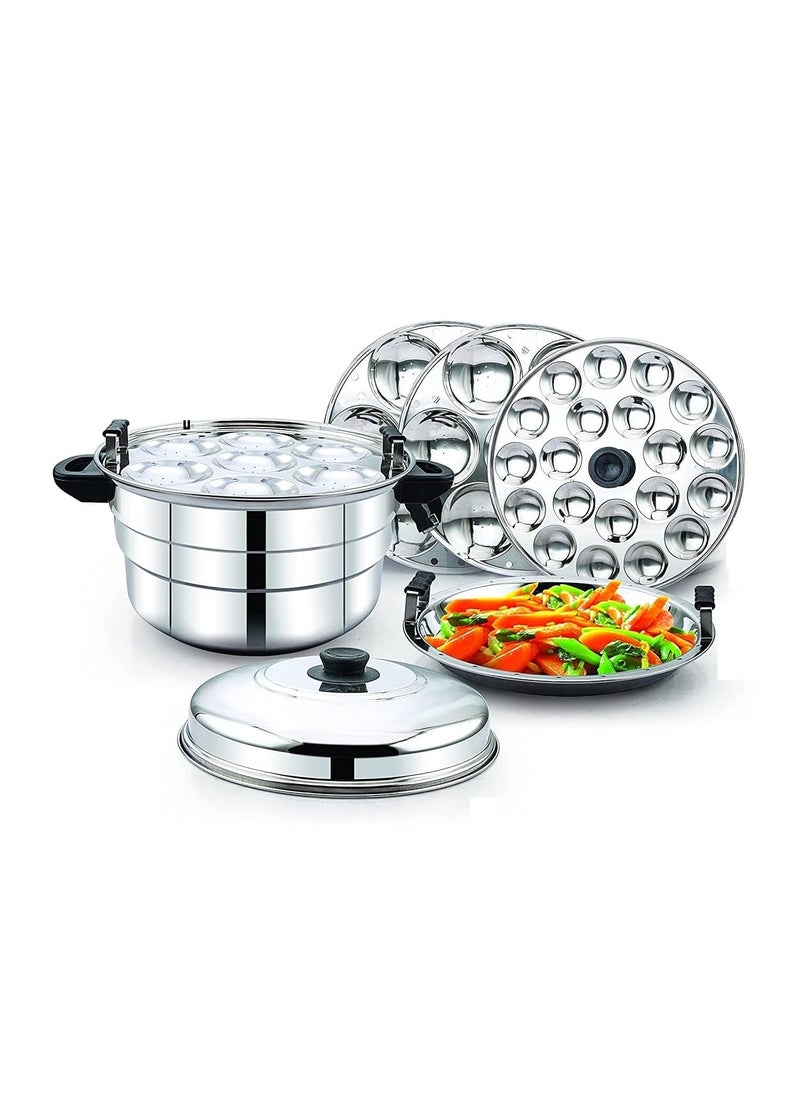 KLASSI KICHEN KLASSI KICHEN Idli Maker Stainless Steel Idli Cooker with 3 Plates for idly 1 plate for mini idly 1 plate steamer Idli maker induction base Gas Stove Compatible 15 Idlies 20 mini idlies  - Image 1