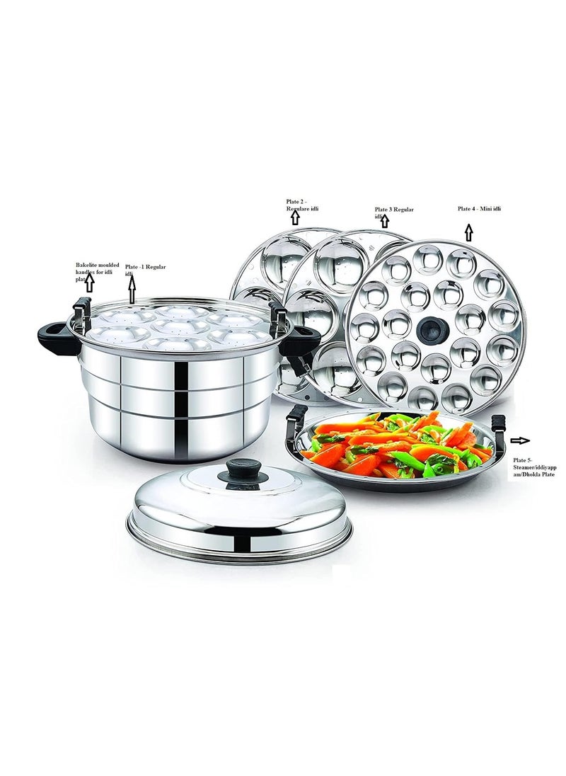 KLASSI KICHEN KLASSI KICHEN Idli Maker Stainless Steel Idli Cooker with 3 Plates for idly 1 plate for mini idly 1 plate steamer Idli maker induction base Gas Stove Compatible 15 Idlies 20 mini idlies  - Image 2