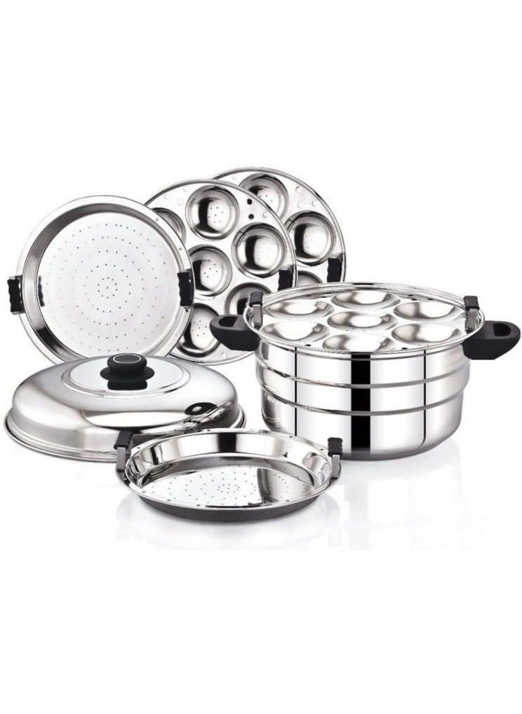 KLASSI KICHEN KLASSI KICHEN Idli Maker Stainless Steel Idli Cooker with 3 Plates for idly 1 plate for mini idly 1 plate steamer Idli maker induction base Gas Stove Compatible 15 Idlies 20 mini idlies  - Image 3