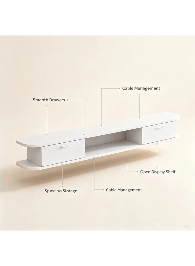 JCB CHIC Floating Wall Mounted TV Console,Modern Wall Hanging TV Cabinet with 2 Storage Drawers,Space Saving TV Stand,Multifunctional Wall TV Unit for Living Room Bedroom - Image 3