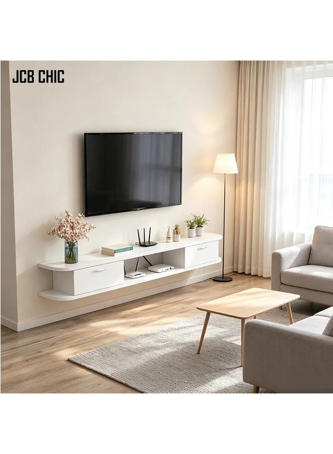 JCB CHIC Floating Wall Mounted TV Console,Modern Wall Hanging TV Cabinet with 2 Storage Drawers,Space Saving TV Stand,Multifunctional Wall TV Unit for Living Room Bedroom - Image 1