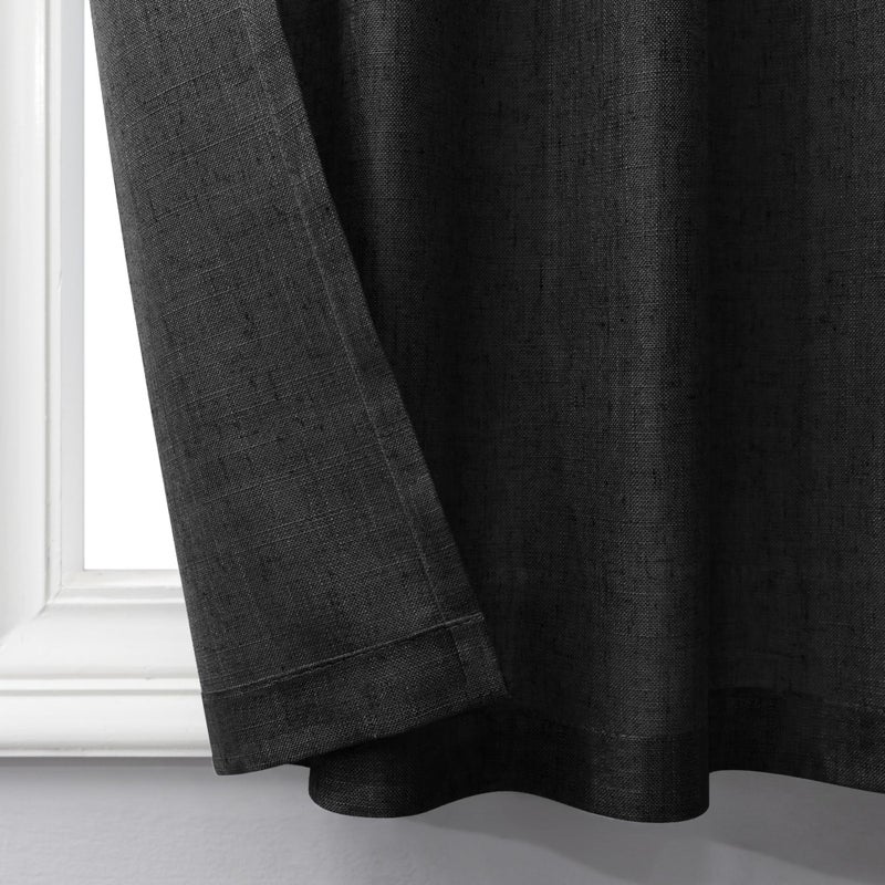 Pitalk Black Farmhouse Kitchen Curtains 30 Inch Length for Small Bedroom Back Tab Pocket Light Airy Breathable Linen Cafe Tier Boho Casual Semi Transparent Short Half Window Curtain for Bathroom 30x30 - Image 5