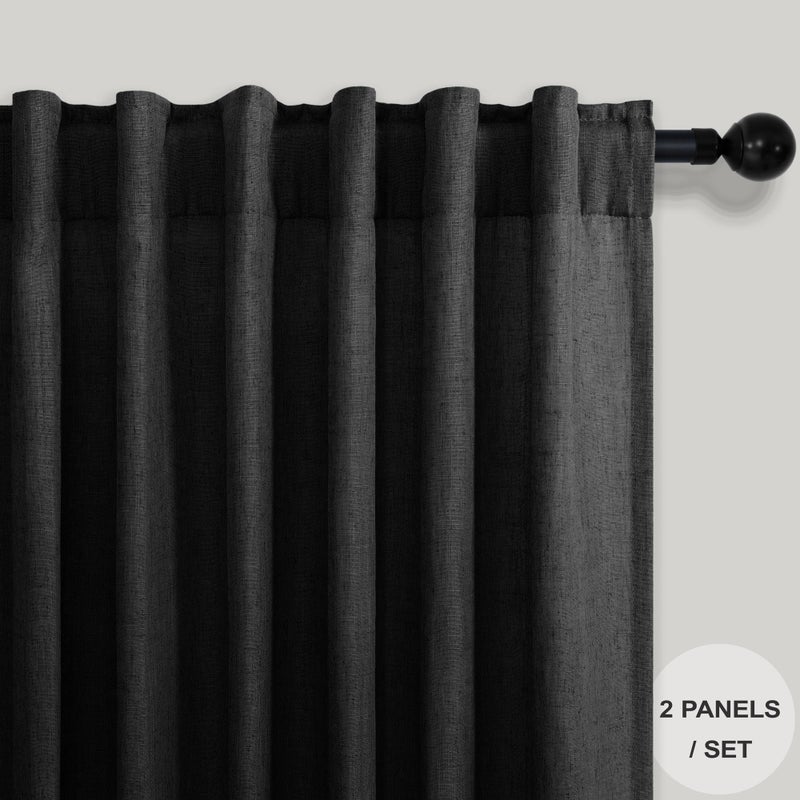 Pitalk Black Farmhouse Kitchen Curtains 30 Inch Length for Small Bedroom Back Tab Pocket Light Airy Breathable Linen Cafe Tier Boho Casual Semi Transparent Short Half Window Curtain for Bathroom 30x30 - Image 2