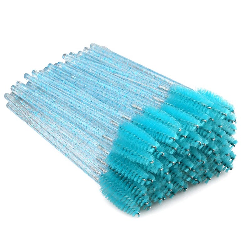 G2PLUS 100PCS Eyelash Mascara Brushes, Disposable Lash Spoolies, Crystal Mascara Wands Makeup Kits for Eyelash Extensions and Eyebrow (Lake Blue) - Image 1