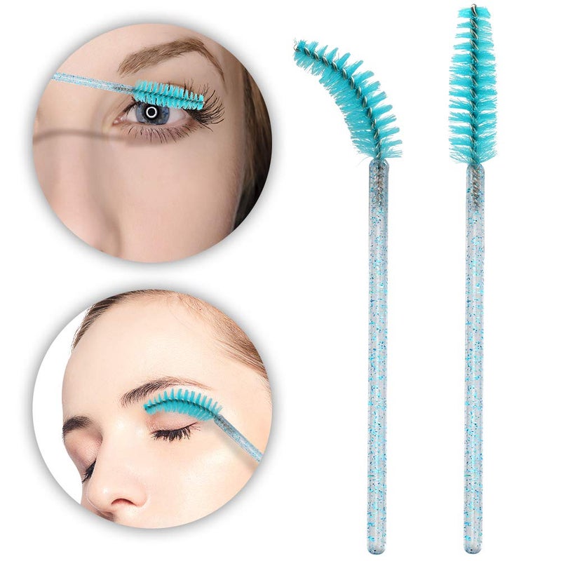 G2PLUS 100PCS Eyelash Mascara Brushes, Disposable Lash Spoolies, Crystal Mascara Wands Makeup Kits for Eyelash Extensions and Eyebrow (Lake Blue) - Image 3