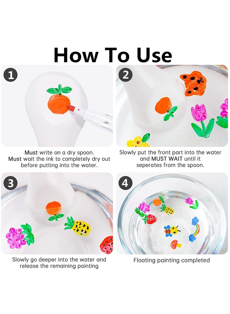 Upgraded- Larger Ink Stock, 12 Colors Magical Water Painting Pen for Kids,Water Painting Drawing Set, Magical Floating Ink Pens, Dry Erase Whiteboard Marker with Ceramic Spoon - Image 4