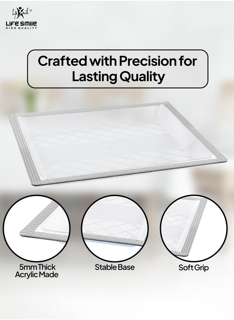 Life Smile - Acrylic Tray, Clear Tray, Acrylic Serving Tray with Handles for Ottoman, Coffee, Appetizer, Breakfast (Clear) - Image 1