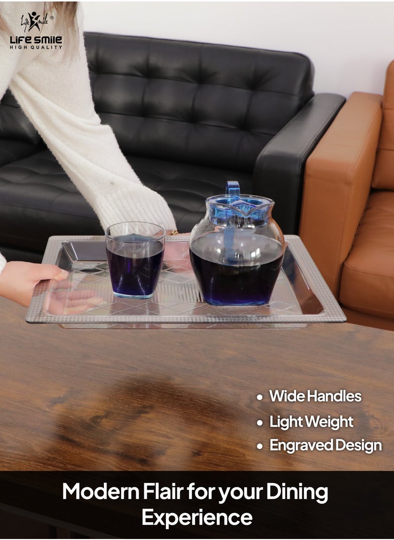Life Smile - Acrylic Tray, Clear Tray, Acrylic Serving Tray with Handles for Ottoman, Coffee, Appetizer, Breakfast (Clear) - Image 1
