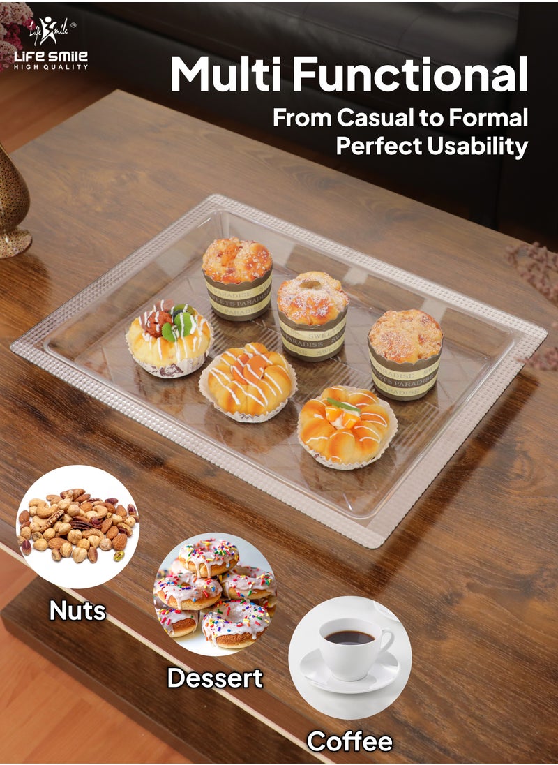 Life Smile - Acrylic Tray, Clear Tray, Acrylic Serving Tray with Handles for Ottoman, Coffee, Appetizer, Breakfast (Clear) - Image 1
