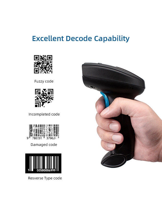 Generic - 1D 2D Barcode Scanner Handheld USB Wirelss Bar Code Reader Manual Trigger/Auto Continuous Scanning Support Paper Code Compatible with Windows Android Mac - Image 1