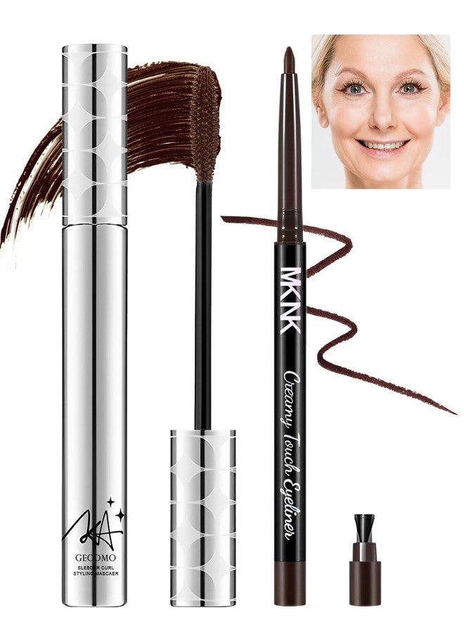 Jutqut 2PCS Mascara for Older Women 60 Plus and Eye Liner Pencils Makeup Set, Mascara Volume and Length Waterproof, Hypoallergenic Mascara Sensitive Eyes, Smudge Proof Long Lasting # Brown - Image 1