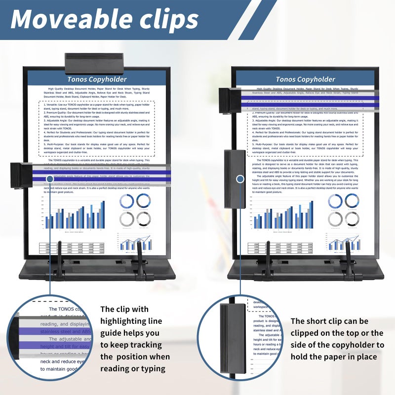 TONOS Copyholder 2 PC- High Quality Metal Desktop Document Holder, Paper Stand for Desk When Typing, Sturdy Stainless Steel, Adjustable Angle, Relieve Eye and Neck Strain, Typing Stand Document Holder - Image 5