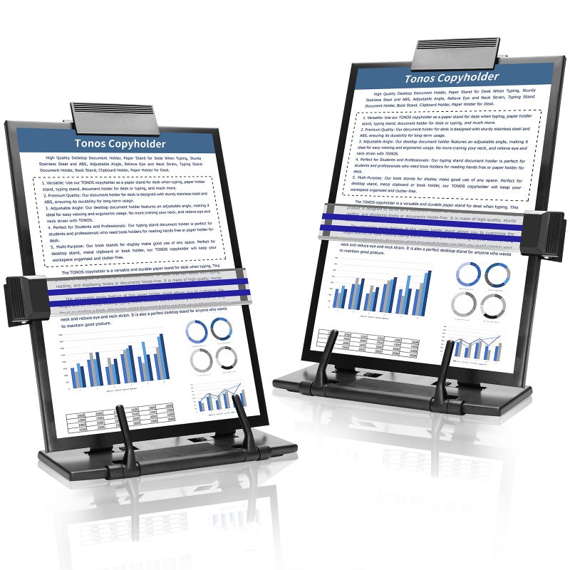 TONOS Copyholder 2 PC- High Quality Metal Desktop Document Holder, Paper Stand for Desk When Typing, Sturdy Stainless Steel, Adjustable Angle, Relieve Eye and Neck Strain, Typing Stand Document Holder - Image 1
