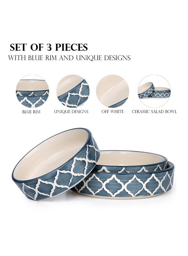 SEPARATE WAY Ceramic Flat Deep Serving Bowl Set of 3, Mix Size - 800ml, 600ml, and 500ml | Glossy Finish | Salad, Snack, Pasta Plates | Flat Bowl | Serving Plate | Mix Bowl Plates (Moroccan Gray) - Image 2