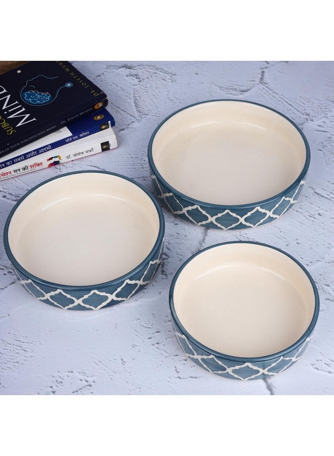 SEPARATE WAY Ceramic Flat Deep Serving Bowl Set of 3, Mix Size - 800ml, 600ml, and 500ml | Glossy Finish | Salad, Snack, Pasta Plates | Flat Bowl | Serving Plate | Mix Bowl Plates (Moroccan Gray) - Image 4