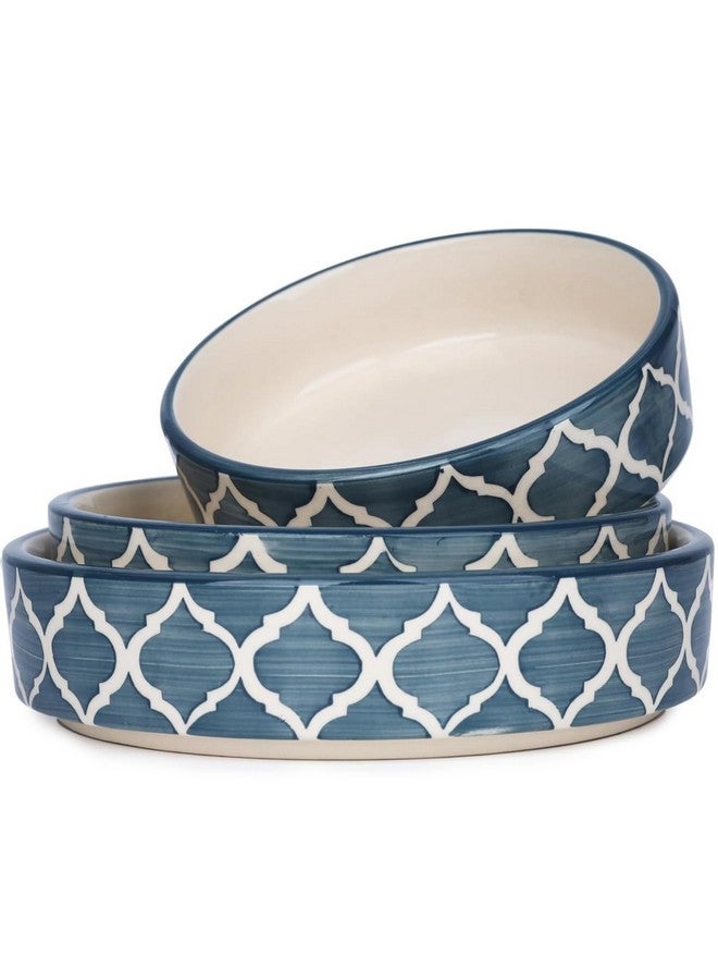 SEPARATE WAY Ceramic Flat Deep Serving Bowl Set of 3, Mix Size - 800ml, 600ml, and 500ml | Glossy Finish | Salad, Snack, Pasta Plates | Flat Bowl | Serving Plate | Mix Bowl Plates (Moroccan Gray) - Image 1