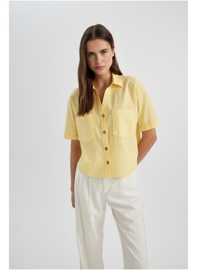 DeFacto - Woman Oversize Fit Shirt Neck Woven Short Sleeve Blouse - Image 1