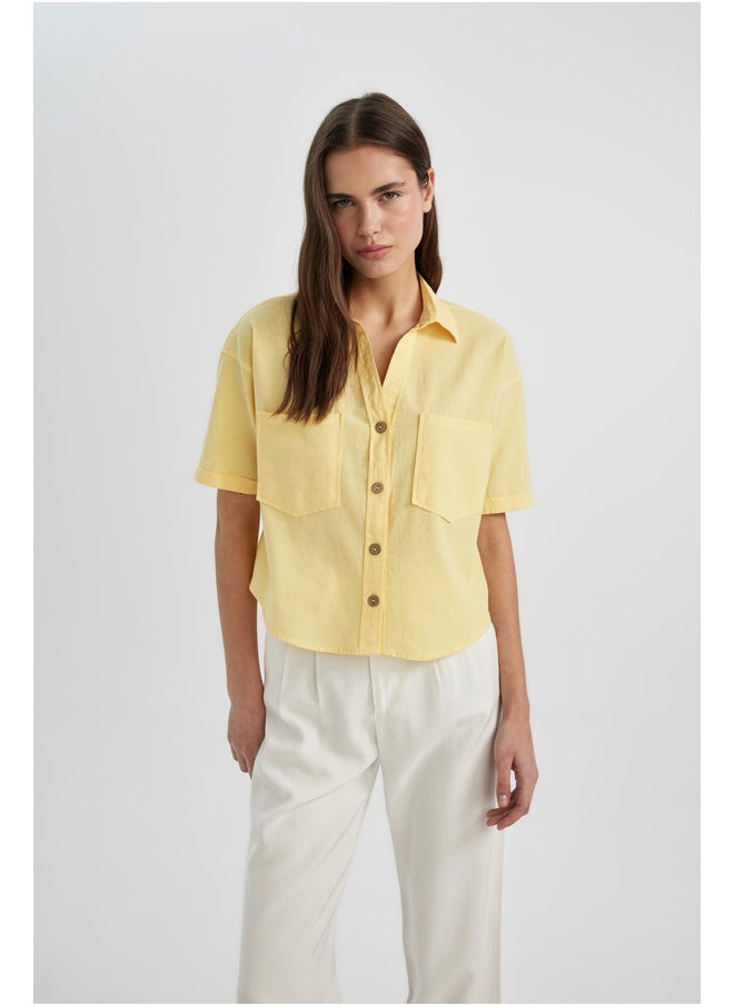DeFacto - Woman Oversize Fit Shirt Neck Woven Short Sleeve Blouse - Image 1
