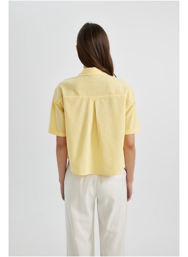 DeFacto - Woman Oversize Fit Shirt Neck Woven Short Sleeve Blouse - Image 1