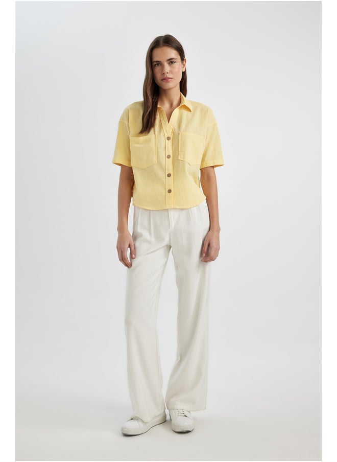 DeFacto - Woman Oversize Fit Shirt Neck Woven Short Sleeve Blouse - Image 1