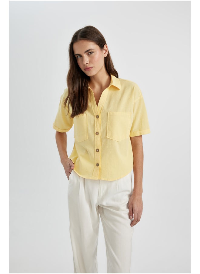 DeFacto - Woman Oversize Fit Shirt Neck Woven Short Sleeve Blouse - Image 1