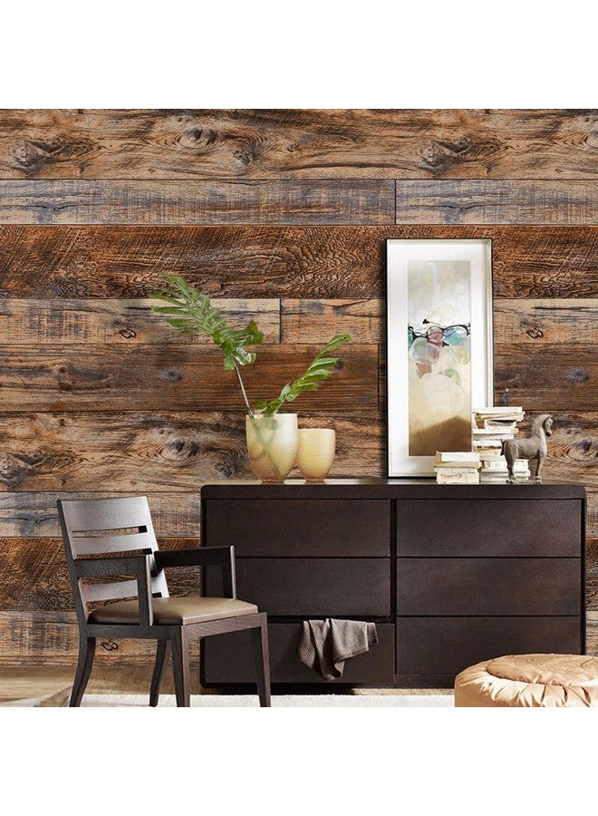 WENMER 17.71" X 118" Brown Wood Wallpaper Peel And Stick Shiplap Self Adhesive Contact Paper For Cabinet Countertop Shelf Drawer Wall Door - Image 2