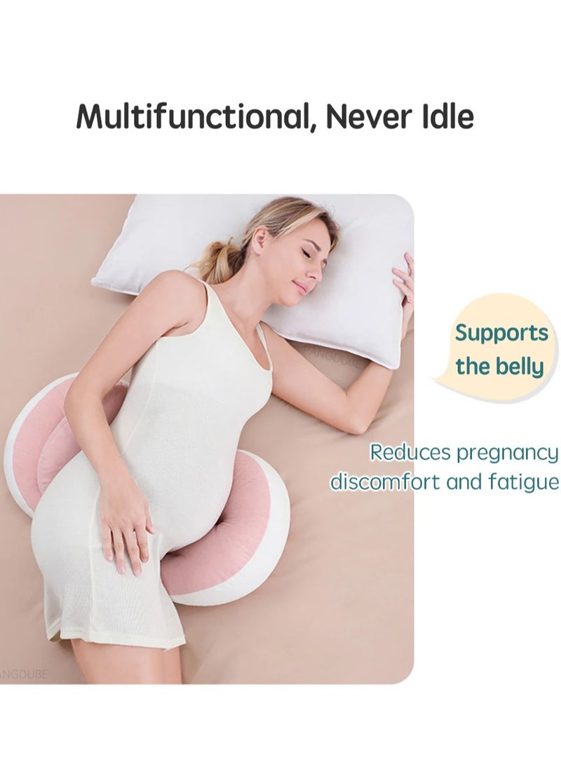 وسادة دعم الحمل، وسادة دعم الخصر للحوامل للنوم، وسادة الجسم للعناية بالحمل مع طول قابل للتعديل، باللون الوردي. - Image 1