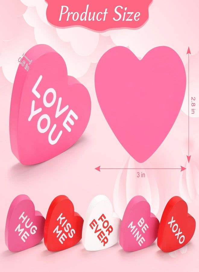 AinDen Valentines Day Decorations Wooden Sign, 6 Piece Small Heart Shaped Decor, Love Candy Table Centerpiece for Tiered Tray, Home, Kitchen, Rustic Living Room, Shelf, Wedding, Party - Image 2