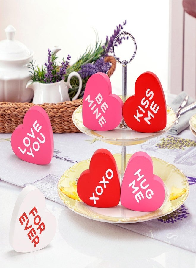 AinDen Valentines Day Decorations Wooden Sign, 6 Piece Small Heart Shaped Decor, Love Candy Table Centerpiece for Tiered Tray, Home, Kitchen, Rustic Living Room, Shelf, Wedding, Party - Image 4