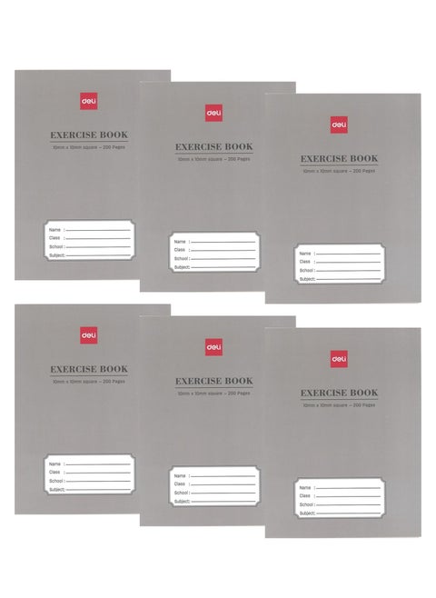 6-Piece 10mm Square Line Notebook A5 Size 200 Pages