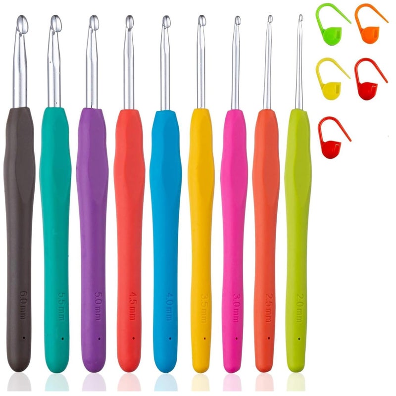 Tusmad 9 PCS Crochet Hooks, Ergonomic Handle Crochet Hooks Set for Arthritic Hands, Comfortable Smooth Crochet Needles Extra Long Knitting Needles with Includes 5 Stitch Markers, Multicolor (14) - Image 1