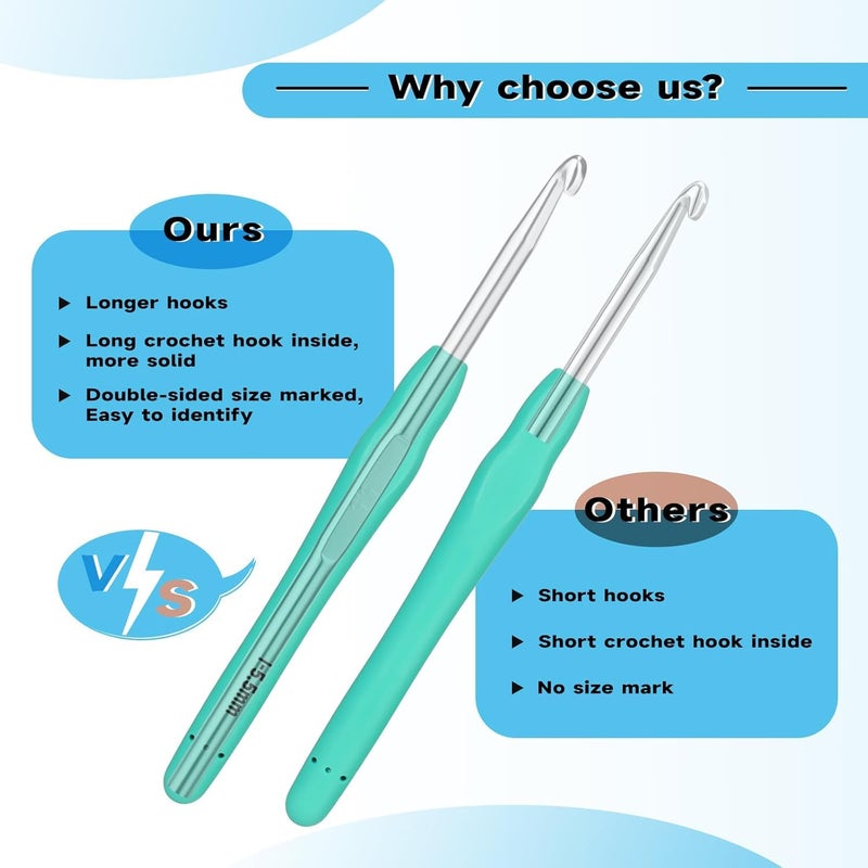 Tusmad 9 PCS Crochet Hooks, Ergonomic Handle Crochet Hooks Set for Arthritic Hands, Comfortable Smooth Crochet Needles Extra Long Knitting Needles with Includes 5 Stitch Markers, Multicolor (14) - Image 5