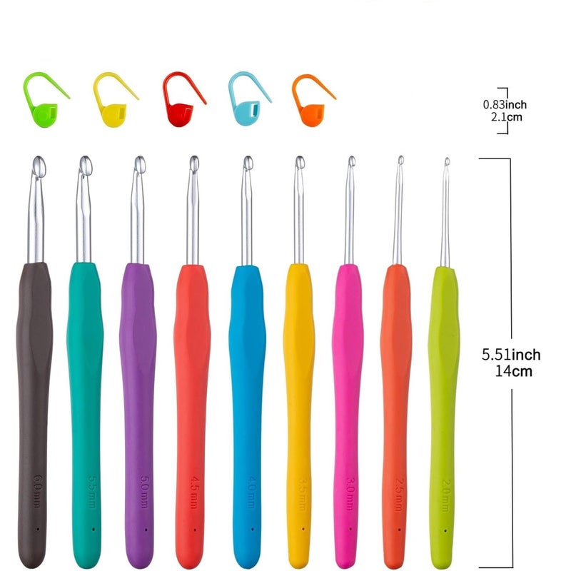 Tusmad 9 PCS Crochet Hooks, Ergonomic Handle Crochet Hooks Set for Arthritic Hands, Comfortable Smooth Crochet Needles Extra Long Knitting Needles with Includes 5 Stitch Markers, Multicolor (14) - Image 3