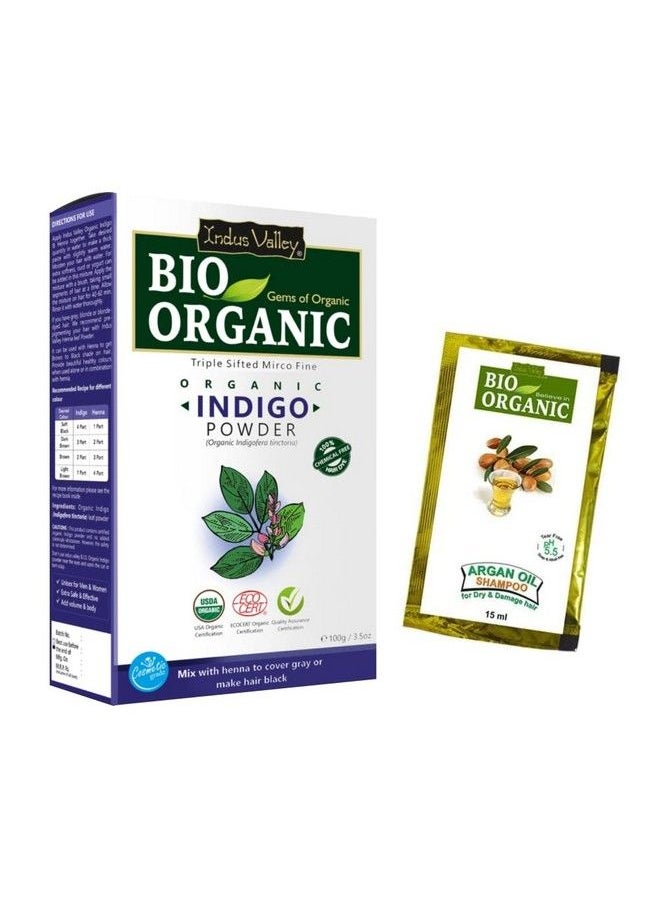 Indus Valley - Organic Indigo Powder Hair Color (Indigo Indigo+Argan Oil Shampoo) - Image 1