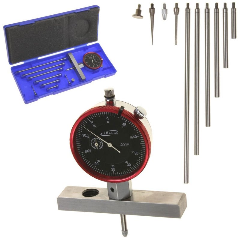 iGaging Depth Gauge Dial Indicator 0-22" Measuring Range, 0.0005" Resolution, 2-Position Base - Image 1